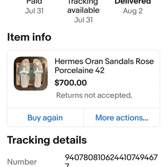 Hermes Oran Rose Porcelaine Leather Slide Sandals Size 42/11 - Picture 4 of 4